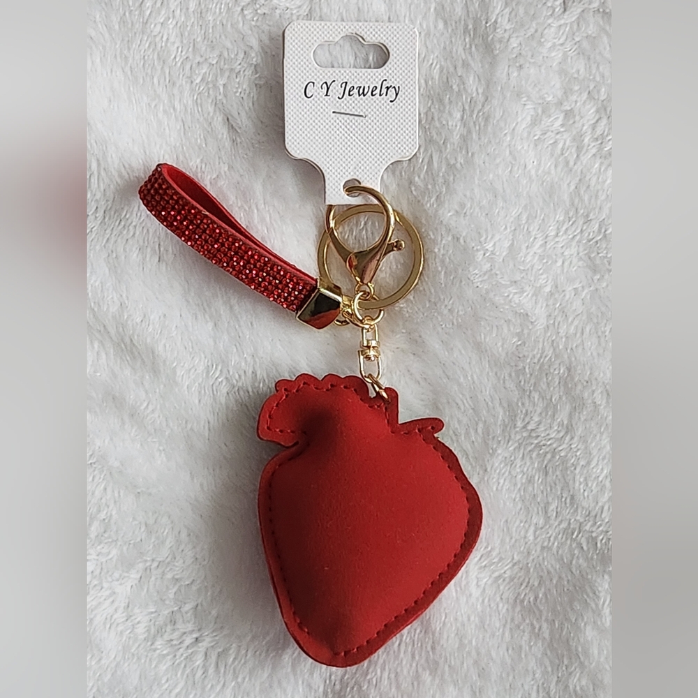 Red Strawberry Rhinestone Keychain Sparkling Bag Charm - Picture 3 of 5